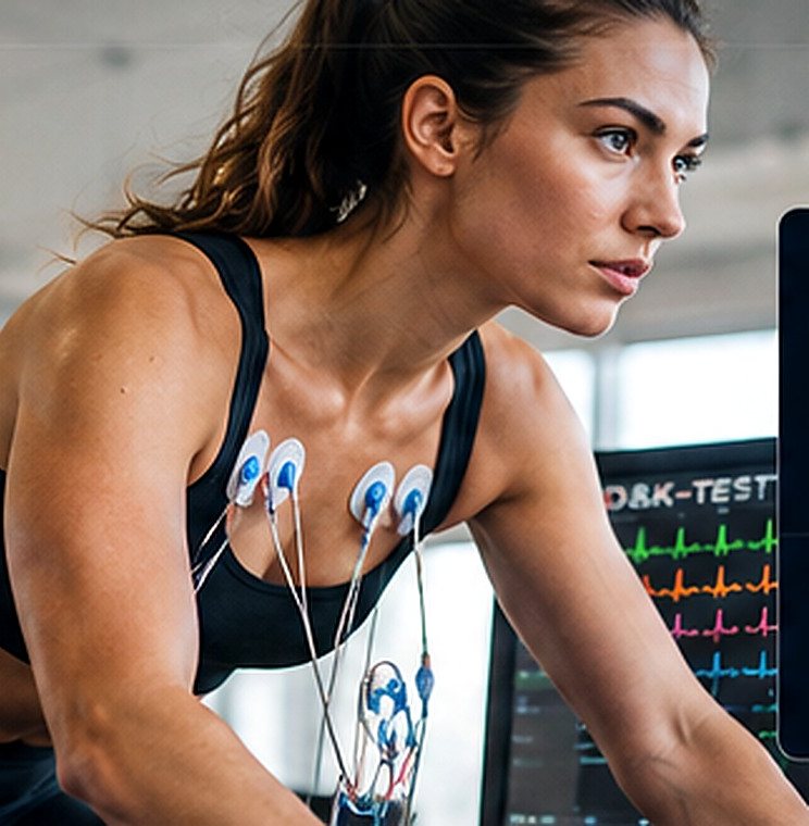 Female athlete during a D&K-TEST ECG test